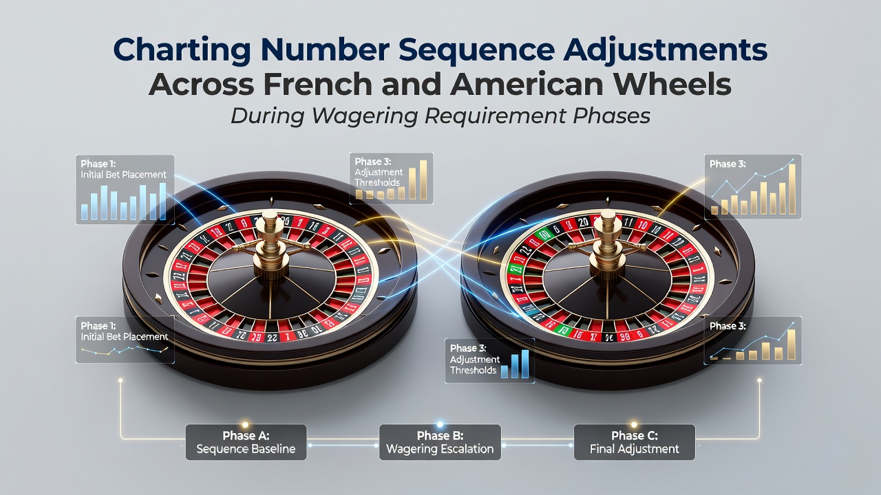 Diagram showing number sequence adjustments on French and American roulette wheels during wagering phases