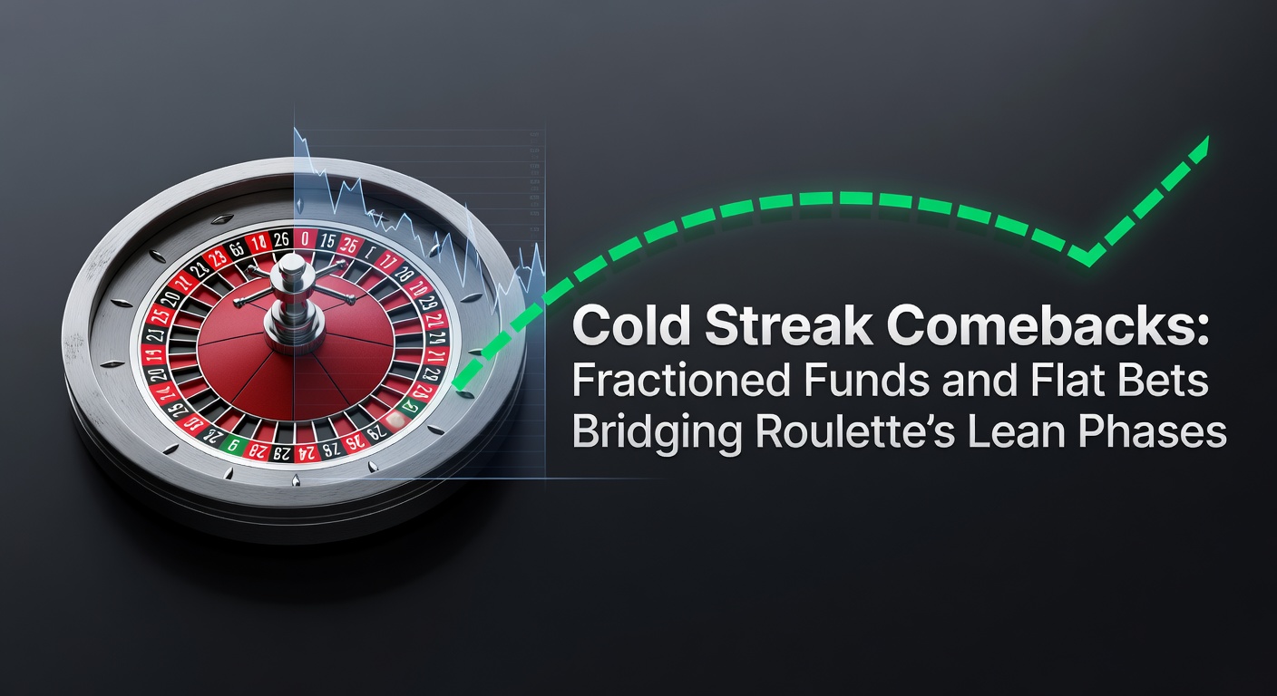 Graph showing a typical cold streak in roulette with recovery via flat bets and fractioned funds, highlighting bankroll dips and rebounds