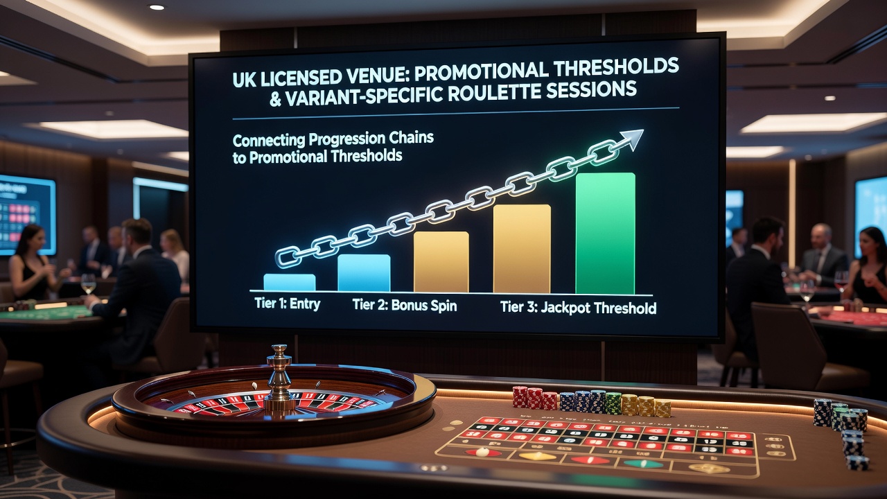 Roulette table setup showing progression tracking tools alongside promotional offer details at a UK licensed venue