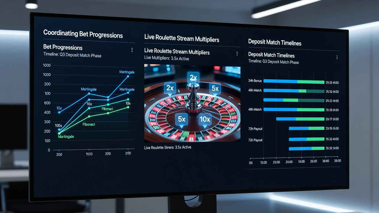 Split screen showing deposit match countdown alongside roulette multiplier display