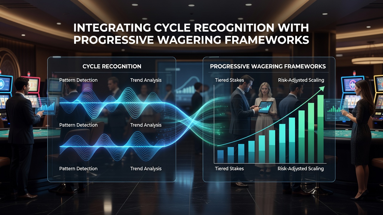 Diagram showing cycle recognition patterns overlaid on progressive betting sequences in roulette variants