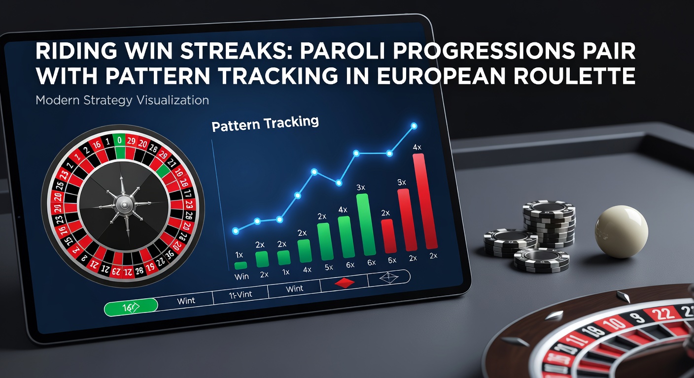 European roulette wheel spinning with highlighted win streak patterns and Paroli betting chips stacked progressively
