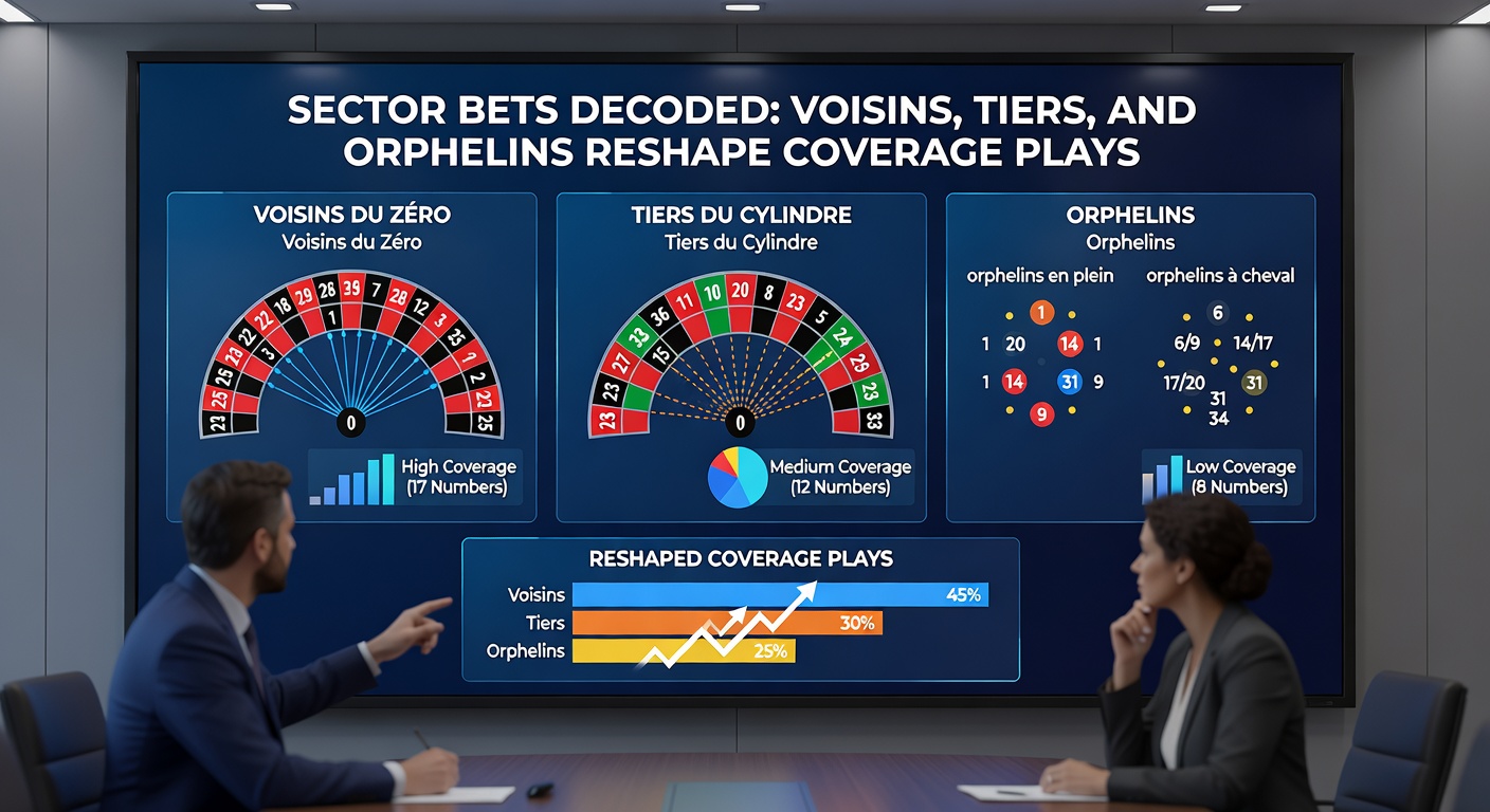 Close-up of roulette racetrack displaying Tiers du Cylindre bets with chips on the opposite sector from zero, emphasizing the tier's arc