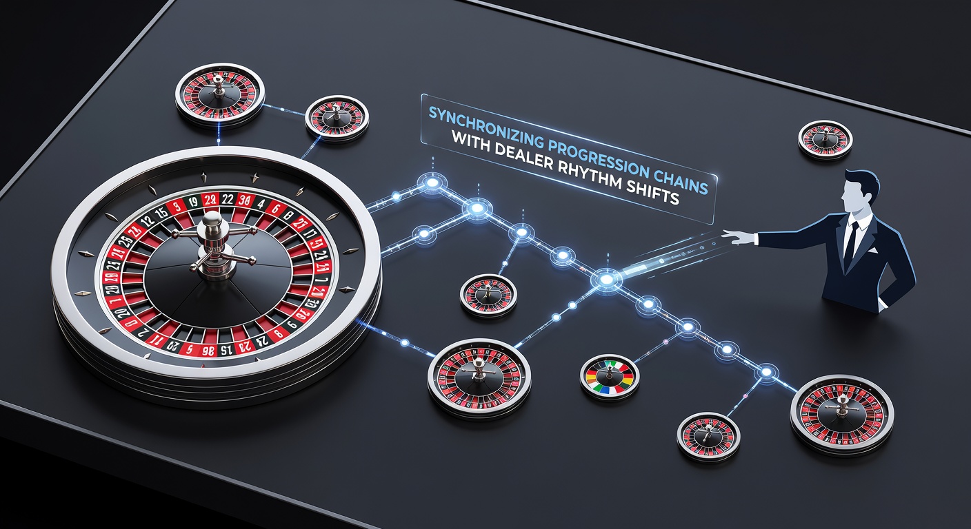Illustration showing synchronization of betting progression chains with shifts in dealer rhythm on European roulette wheels